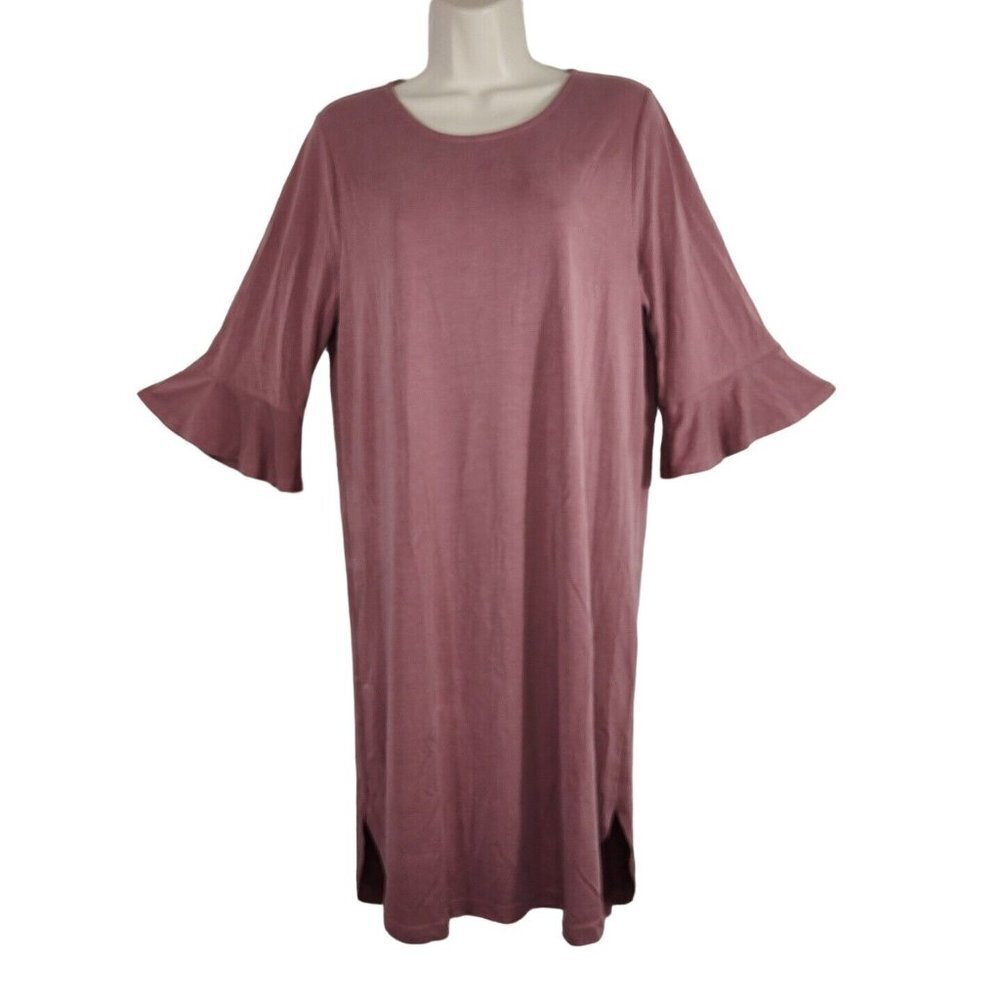Pleione Pink Dusty Rose Shift Dress Women Size L Flutter Half Sleeve Tie